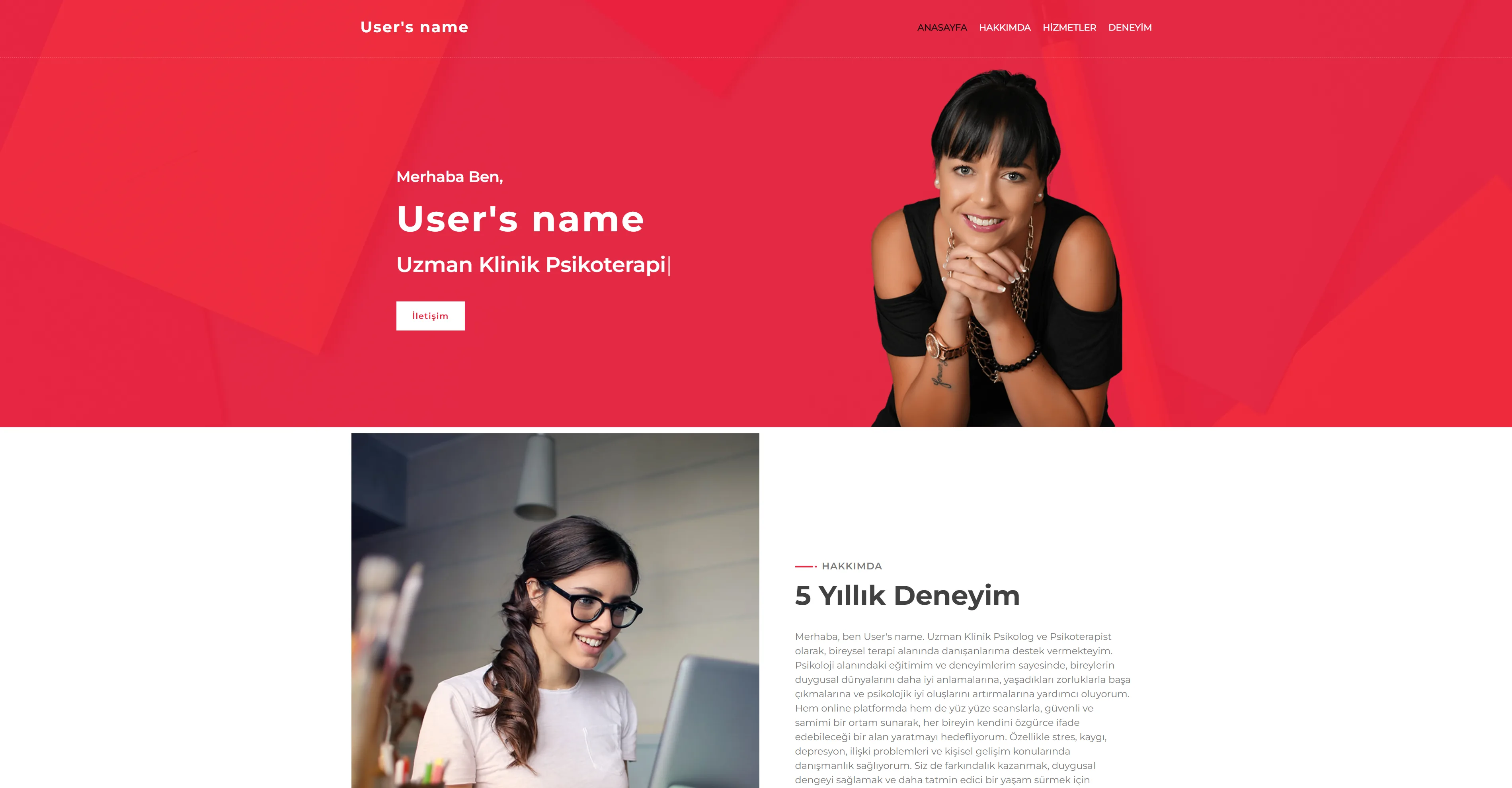 Psikoloji web projesi ana sayfa ekran görüntüsü