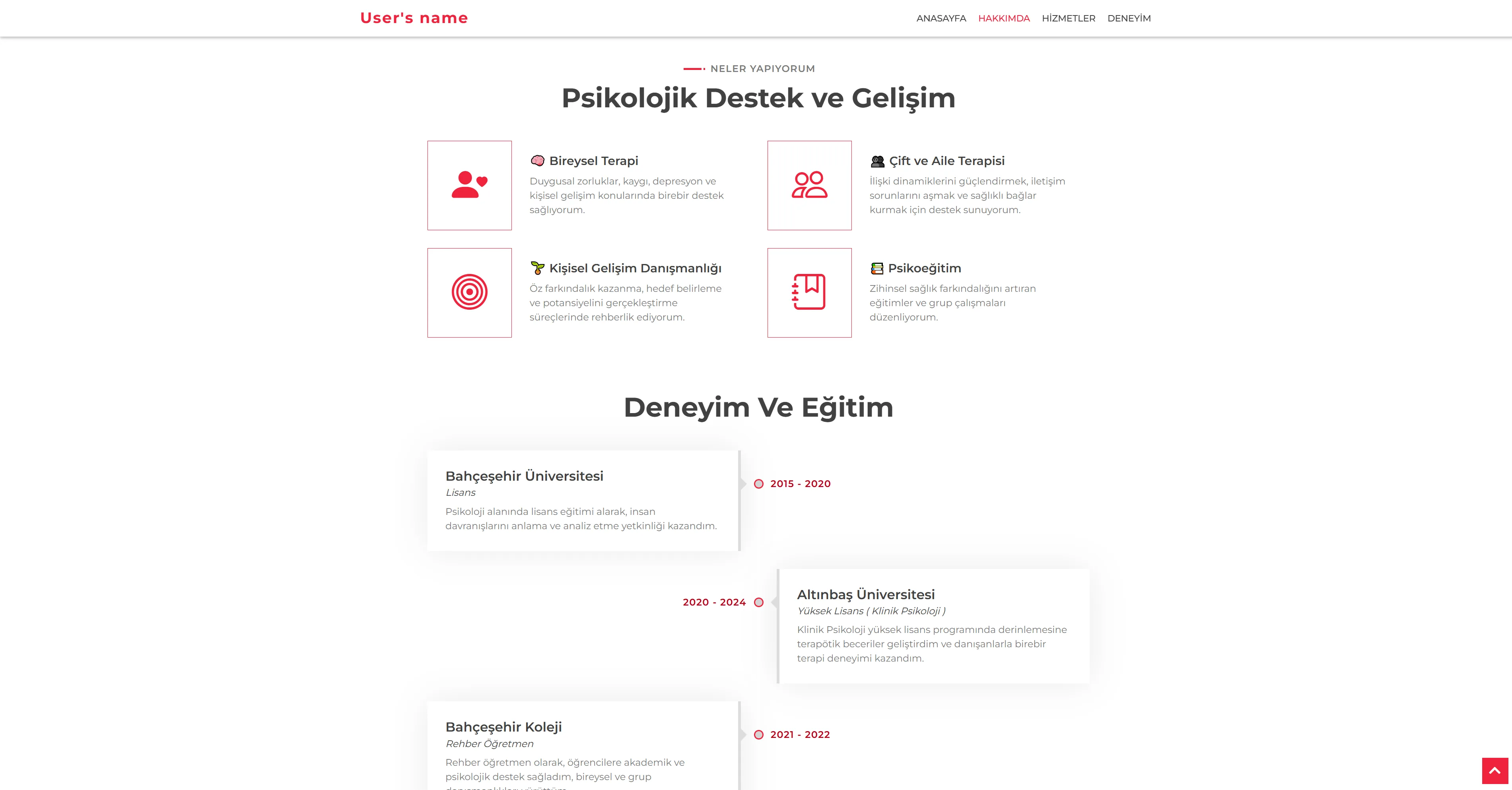 Psikoloji web projesi iletişim sayfası