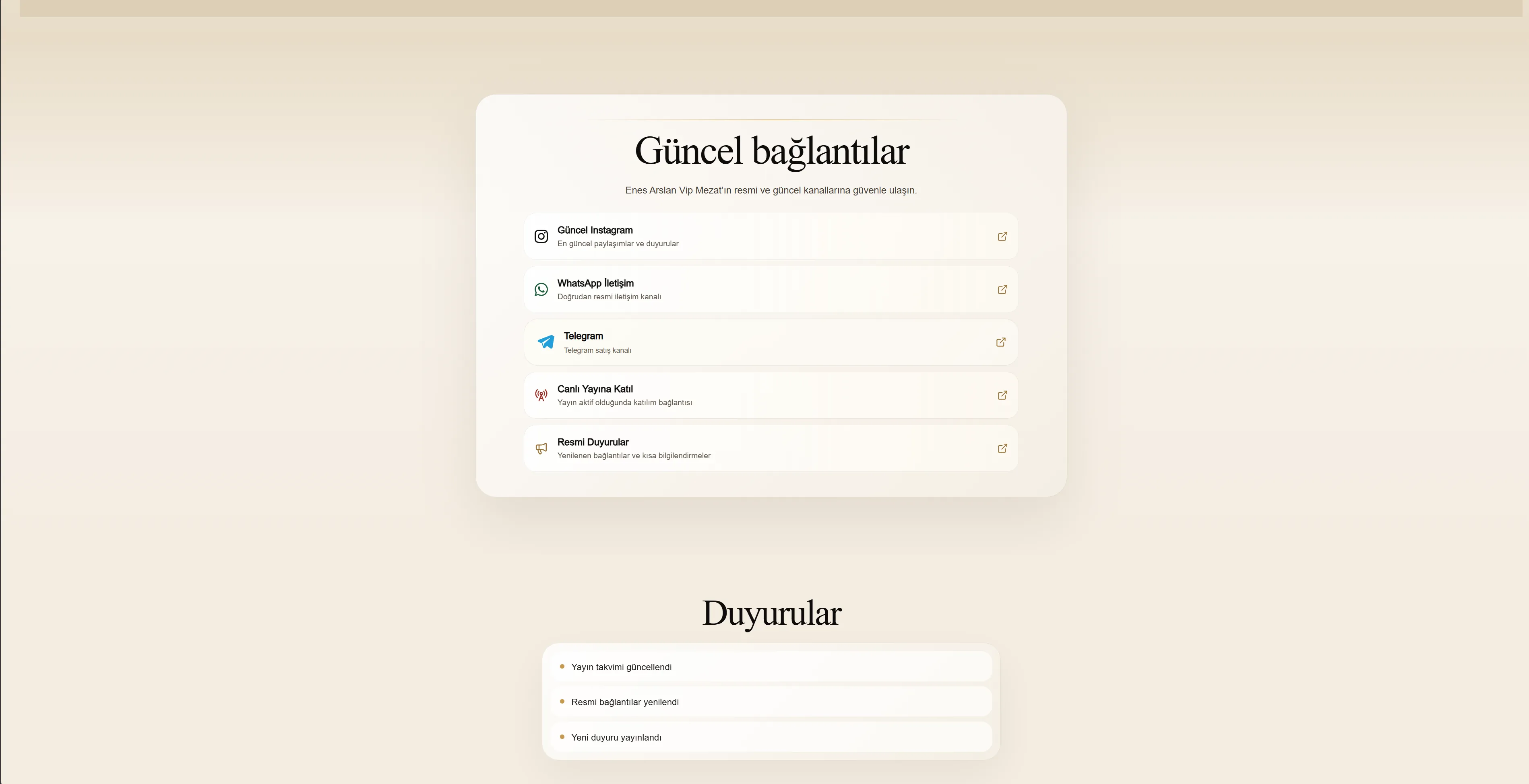 Mezat portalı güncel bağlantılar bölümü