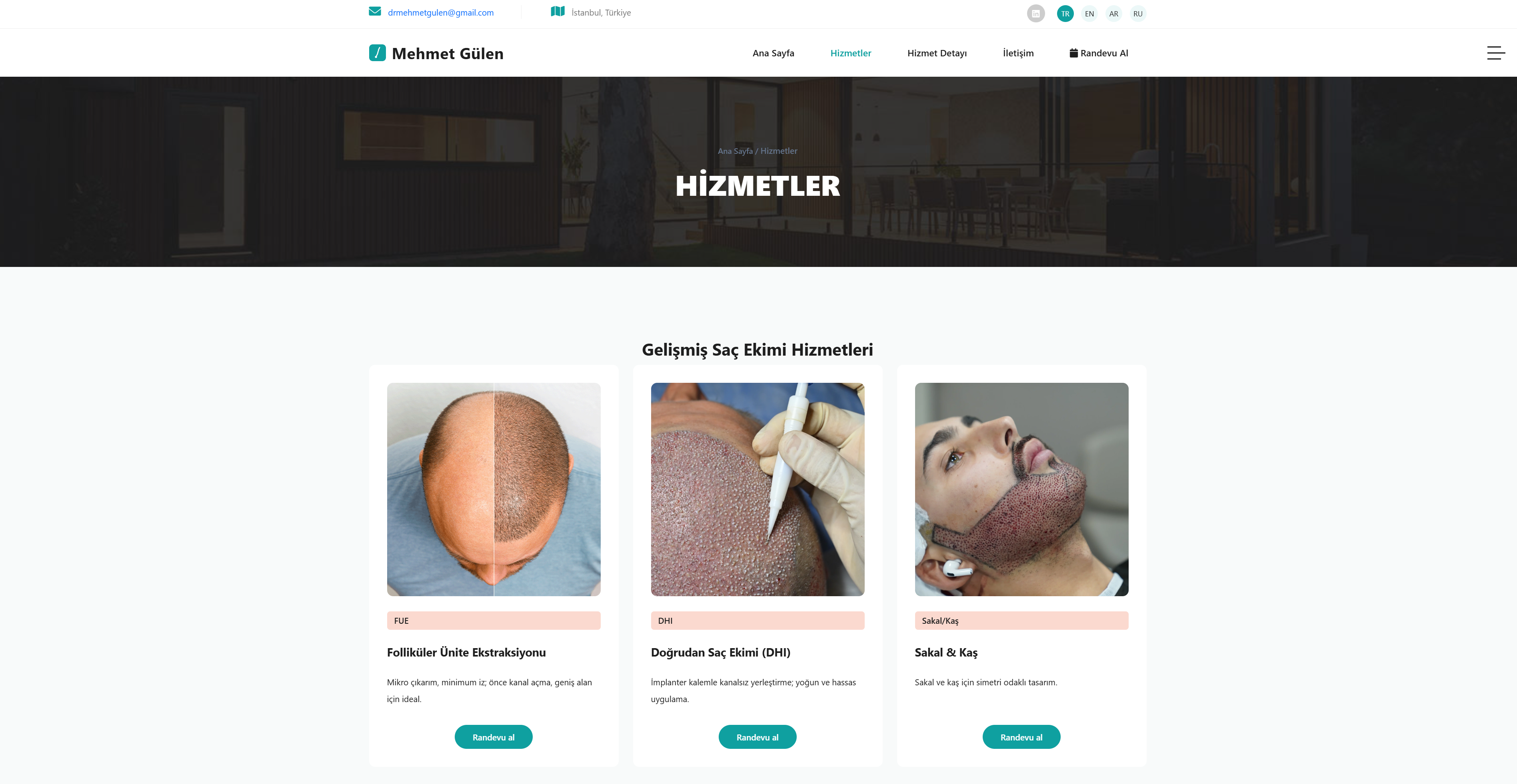 Mehmet Gülen Saç Ekim hizmetler sayfası
