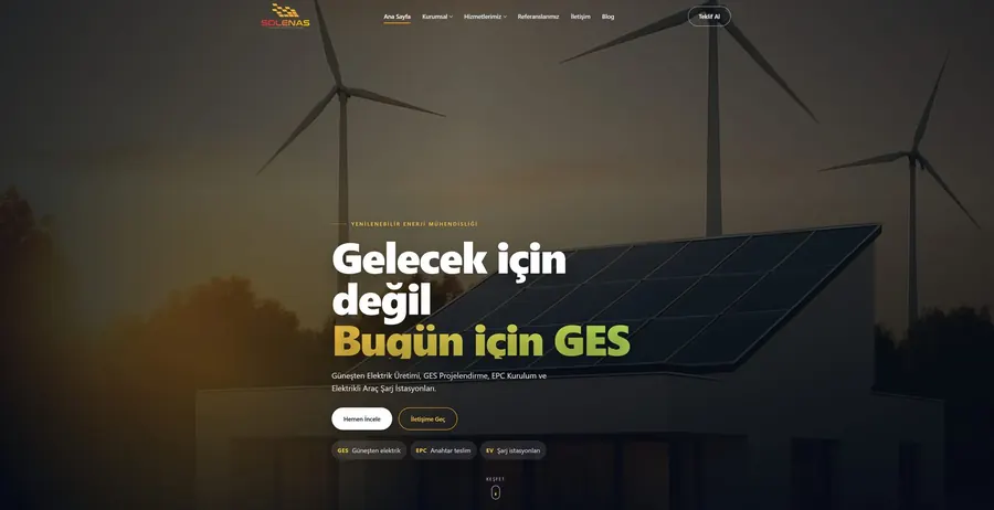 Solenas yenilenebilir enerji web sitesi projesi