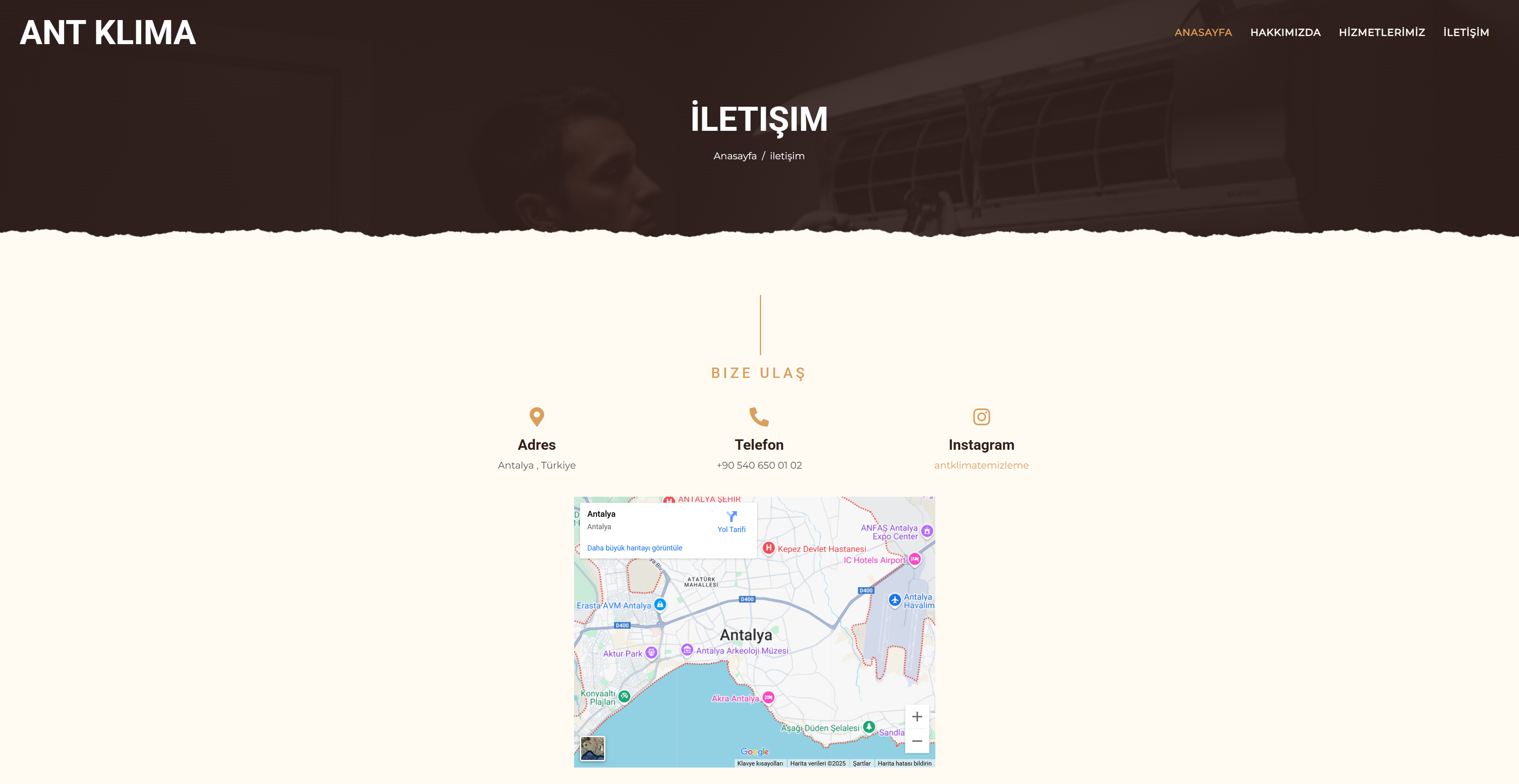 ANT KLIMA iletişim sayfası